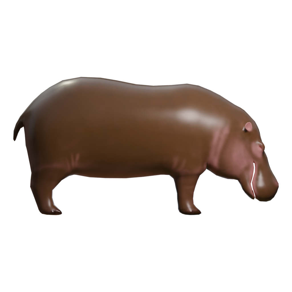 Right view of the Hippo Metalic Statue 3D model