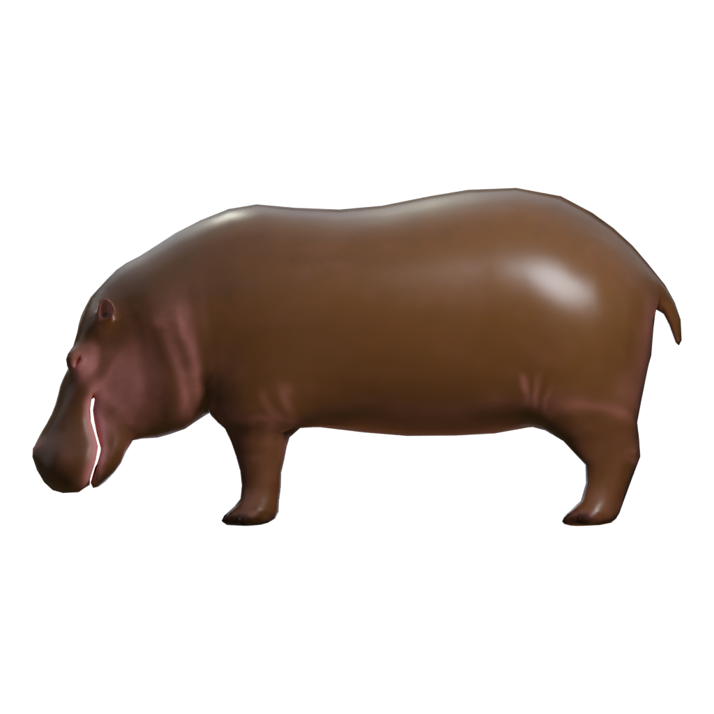 Left view of the Hippo Metalic Statue 3D model